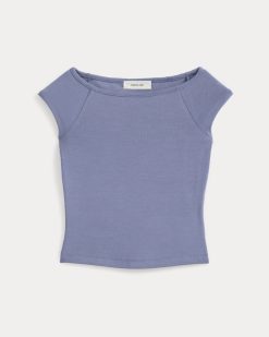 Alternative view of Boatneck Cap-Sleeve Top in Butterknit | Blue Dusk