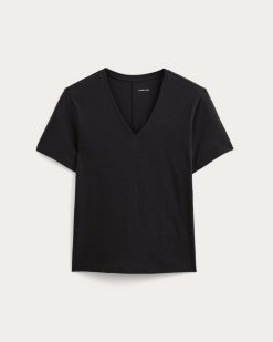 Alternative view of The Slouchy V-Neck Tee in Cotton Linen | Black