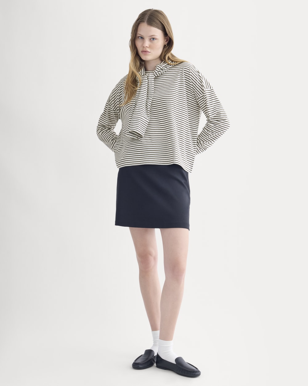 Oversized Boxy Crew in Essential Cotton | Bone / Pirate Black Stripe - Image 3