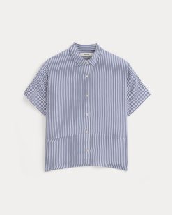 Alternative view of The Boxy Shirt in Washable Silk | Blue / White