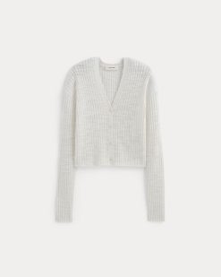 Alternative view of The Ribbed Cardigan in Cotton Linen | White