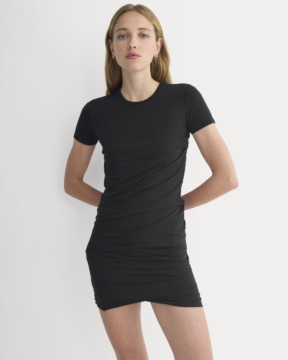 Twisted Short-Sleeve Crew Dress | Black - Image 3