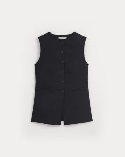 Alternative view of Long Vest in Stretch Linen | Black
