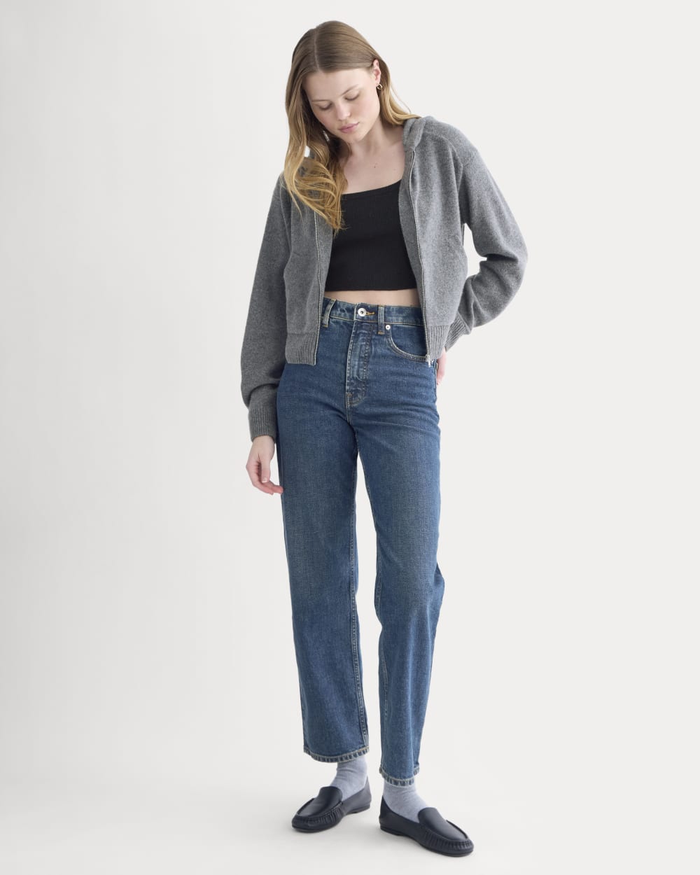 Full-Zip Hoodie in Wool Cashmere | Heather Charcoal - Image 3