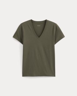 Alternative view of The Slim V-Neck Tee in Essential Cotton | Olive Night