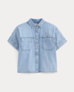 Alternative view of Cropped Boxy Denim Shirt | Light Indigo