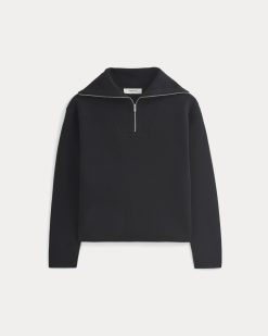 Alternative view of Double Knit Half-Zip in Cotton Merino | Black