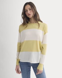 Oversized Polo in Ultrafine Merino | Double Cream / Bone Rugby Stripe