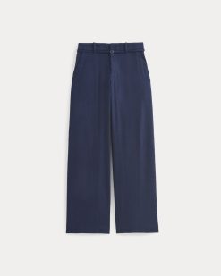 Alternative view of Wide-Leg Belted Pant in Stretch Linen | Navy | Regular
