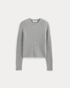Alternative view of Mix Ribbed Crew in Cashmere | Light Heather Grey