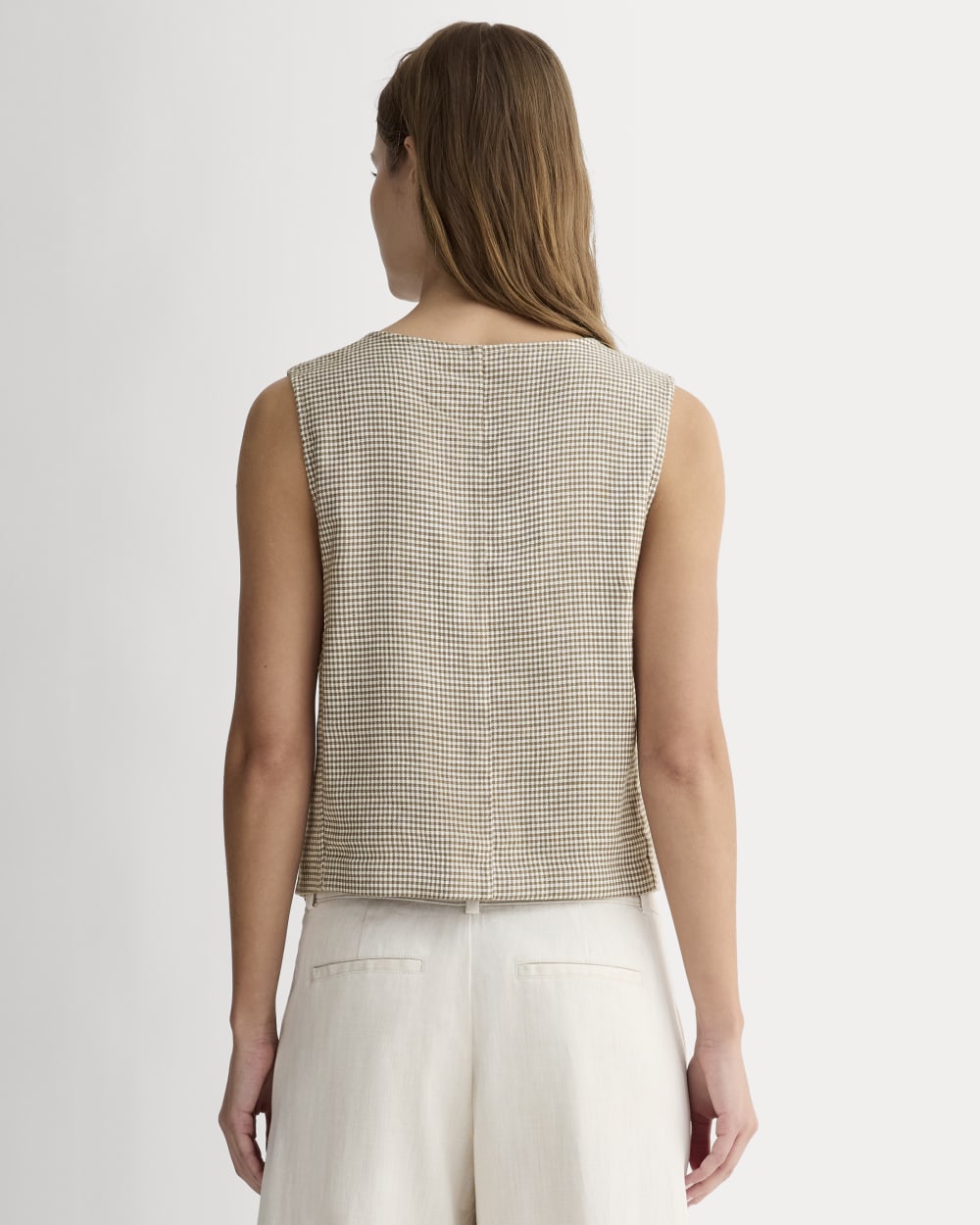The Vest in Stretch Linen | Deep Taupe Mini Gingham - Image 5