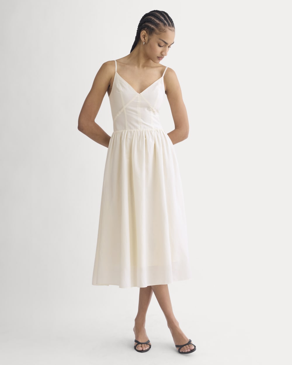 Midi Dress in Cotton Silk Voile | Bone - Image 3