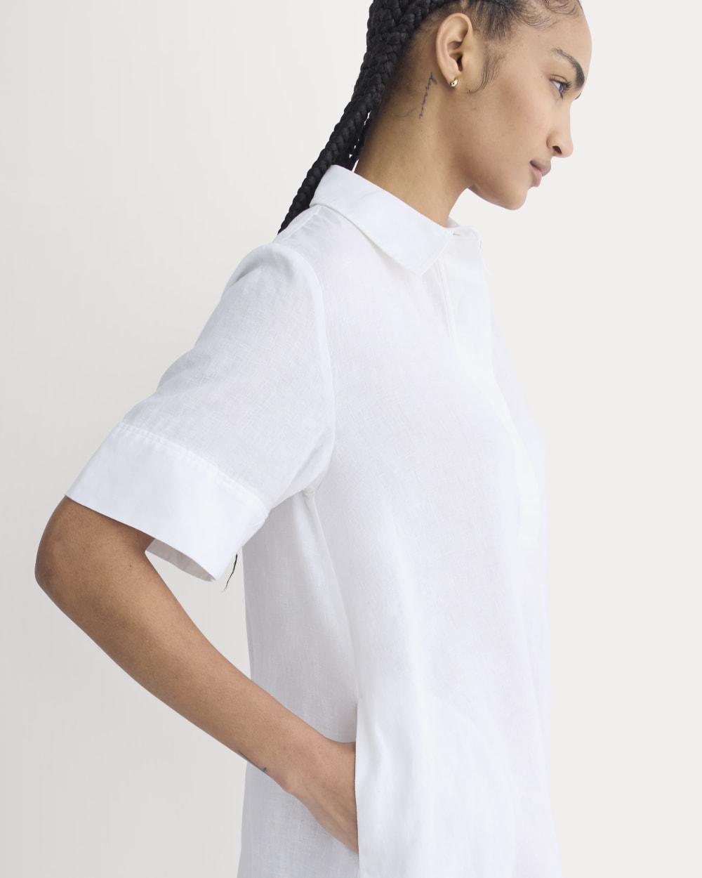 Mini Popover Shirtdress in Linen | White - Image 7