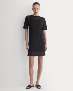 Mesh-Knit Short-Sleeve Dress | Black