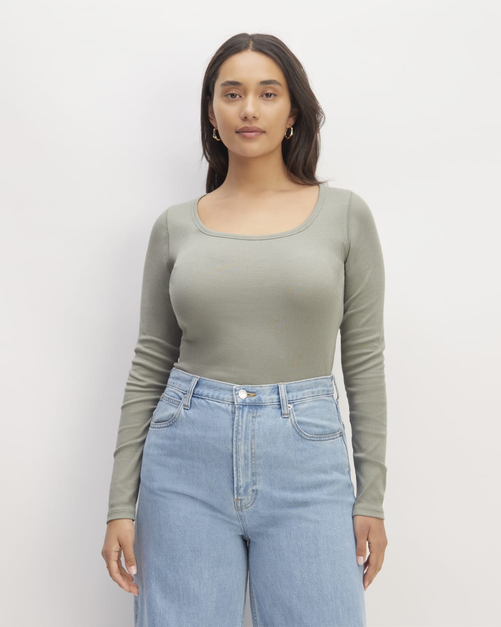 The Luxe Rib Long-Sleeve Scoop-Neck Tee | Sage Green - Image 2