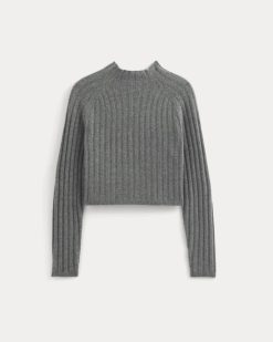 Alternative view of Funnel-Neck Cropped Sweater in Wool Cashmere | Heather Charcoal