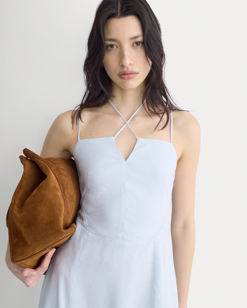 Tie-Neck Dress in Stretch Linen | Skywriting - Image 3