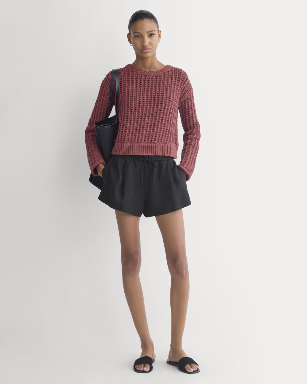 Open-Knit Crew in Elevated Cotton | Henna Red - Image 3