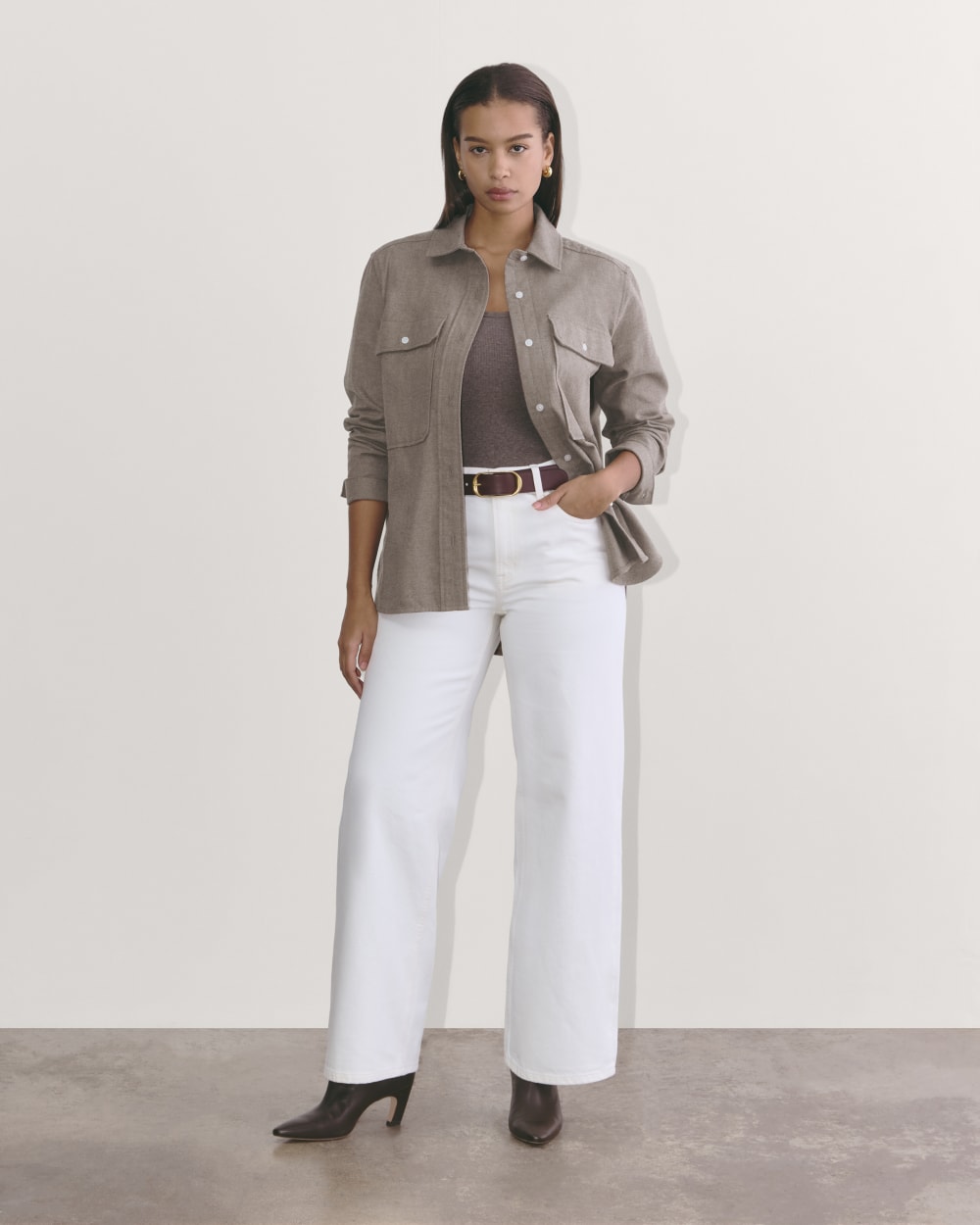 The Boyfriend Shirt in Flannel | Taupe Melange - Image 3