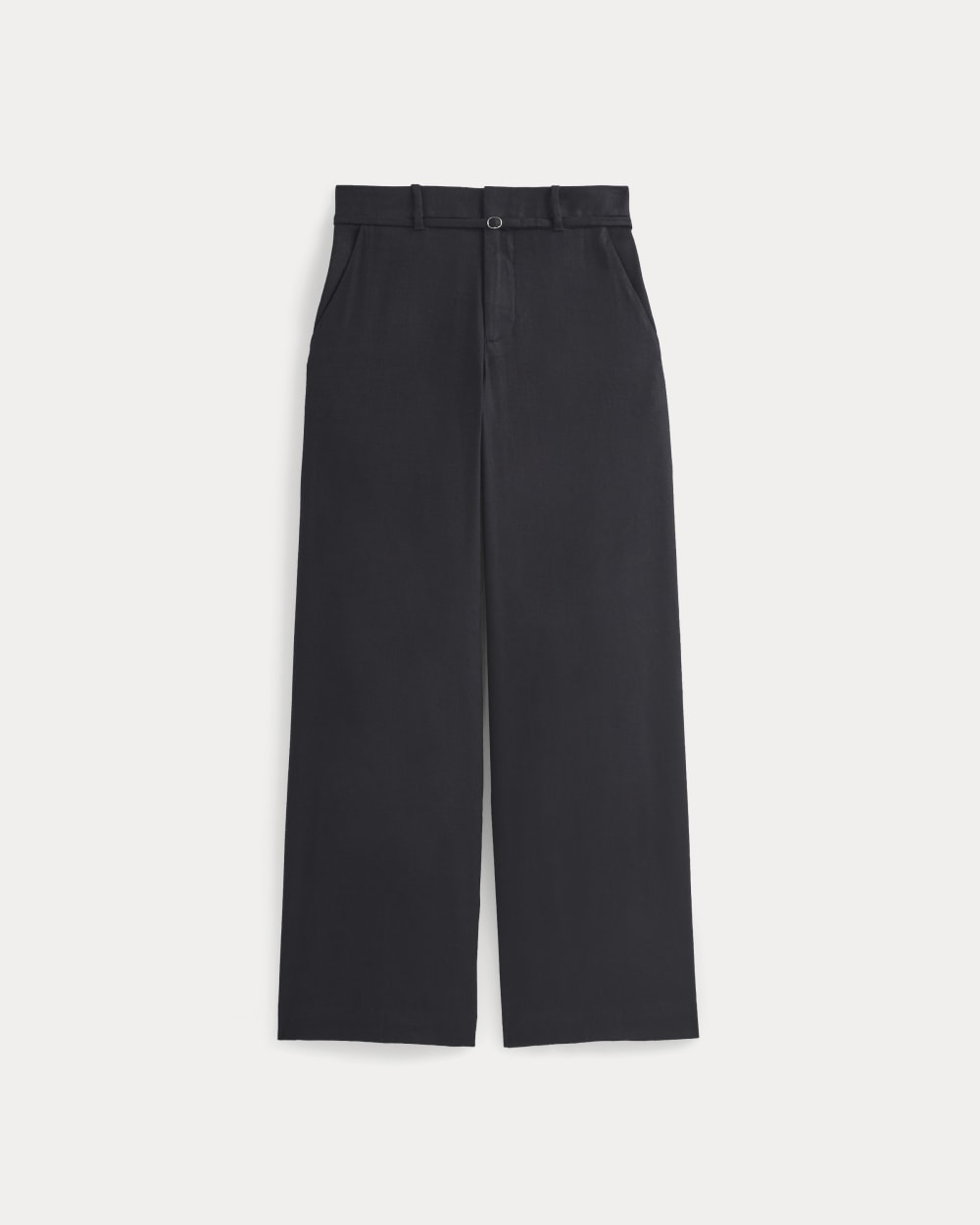 Wide-Leg Belted Pant in Stretch Linen | Black | Long - Image 2