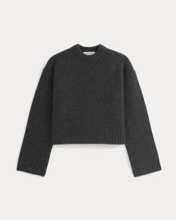 Alternative view of Cropped Boxy Crew in Luxe Merino | Heathered Black Donegal