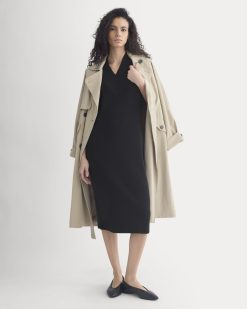 Relaxed V-Neck Midi Sweater Dress in Cotton Merino | Black