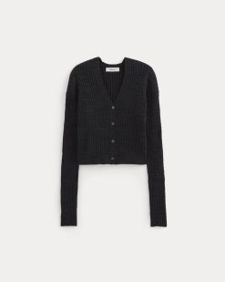 Alternative view of The Ribbed Cardigan in Cotton Linen | Black