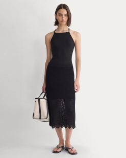 Lace-Knit Midi Skirt | Black