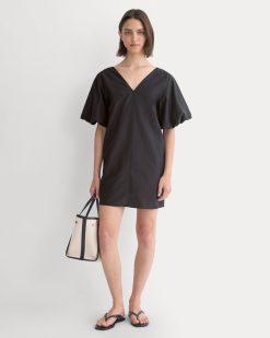 Bubble-Sleeve Mini Dress in Cotton Silk Voile | Black
