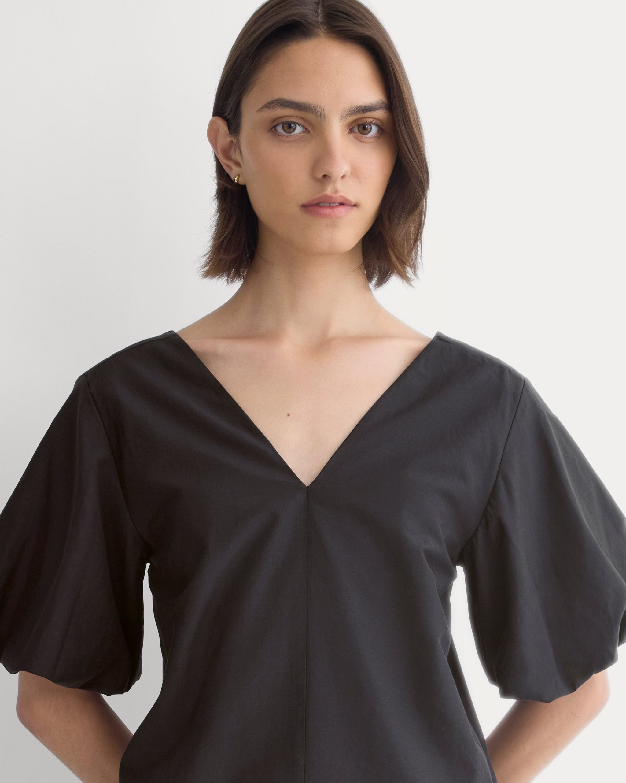 Bubble-Sleeve Mini Dress in Cotton Silk Voile | Black - Image 3