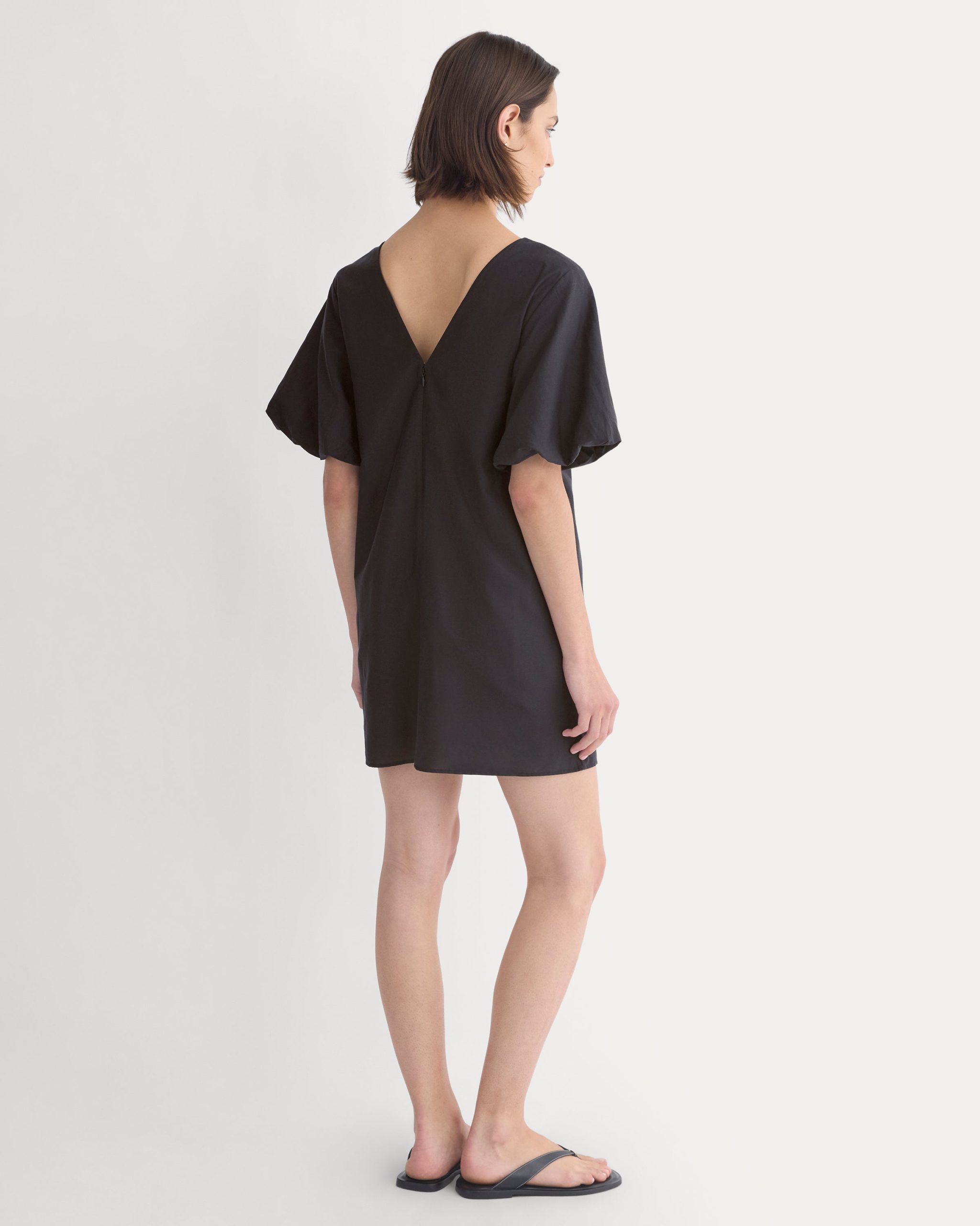 Bubble-Sleeve Mini Dress in Cotton Silk Voile | Black - Image 4