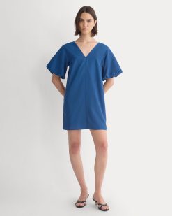 Bubble-Sleeve Mini Dress in Cotton Silk Voile | Estate Blue