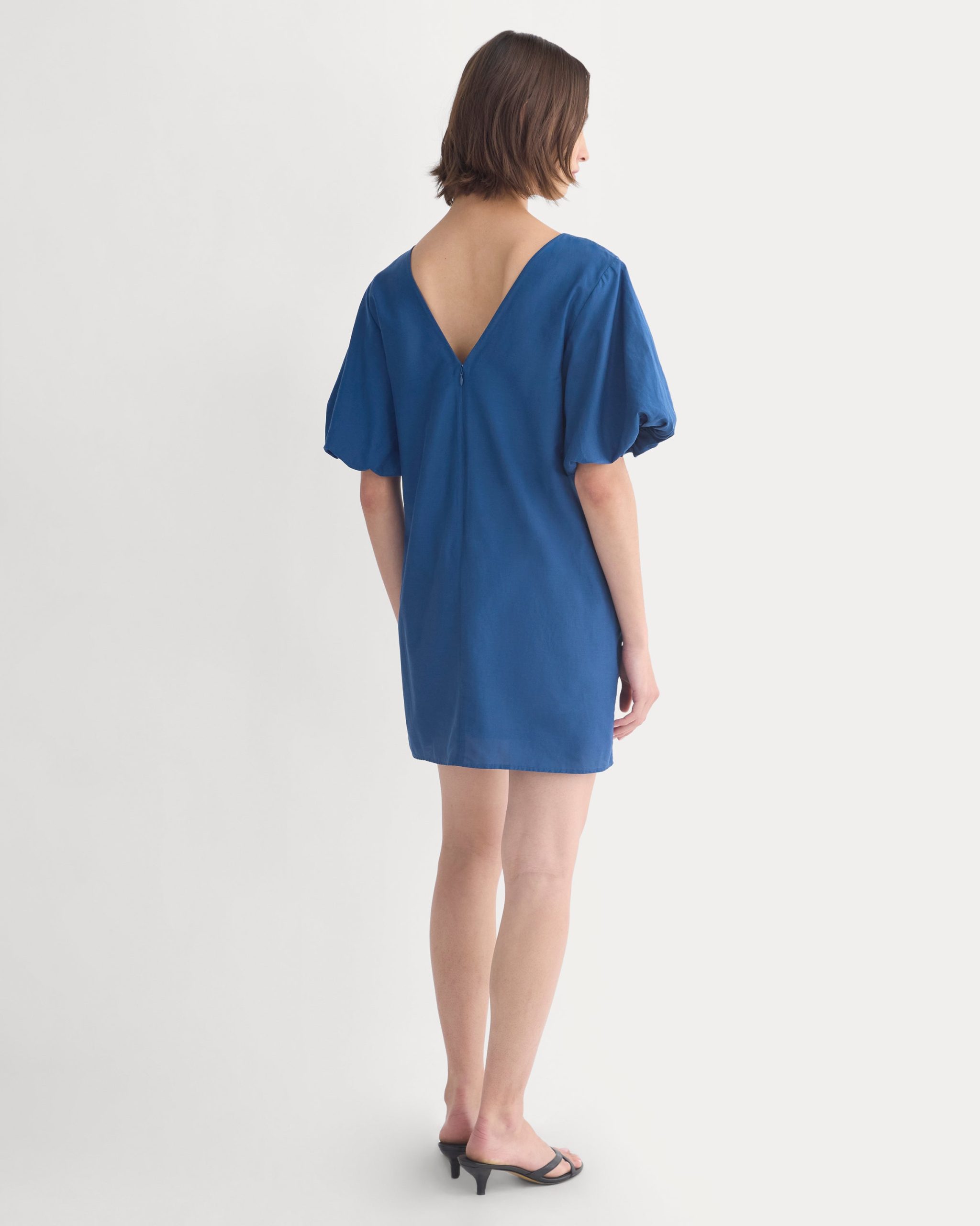 Bubble-Sleeve Mini Dress in Cotton Silk Voile | Estate Blue - Image 5