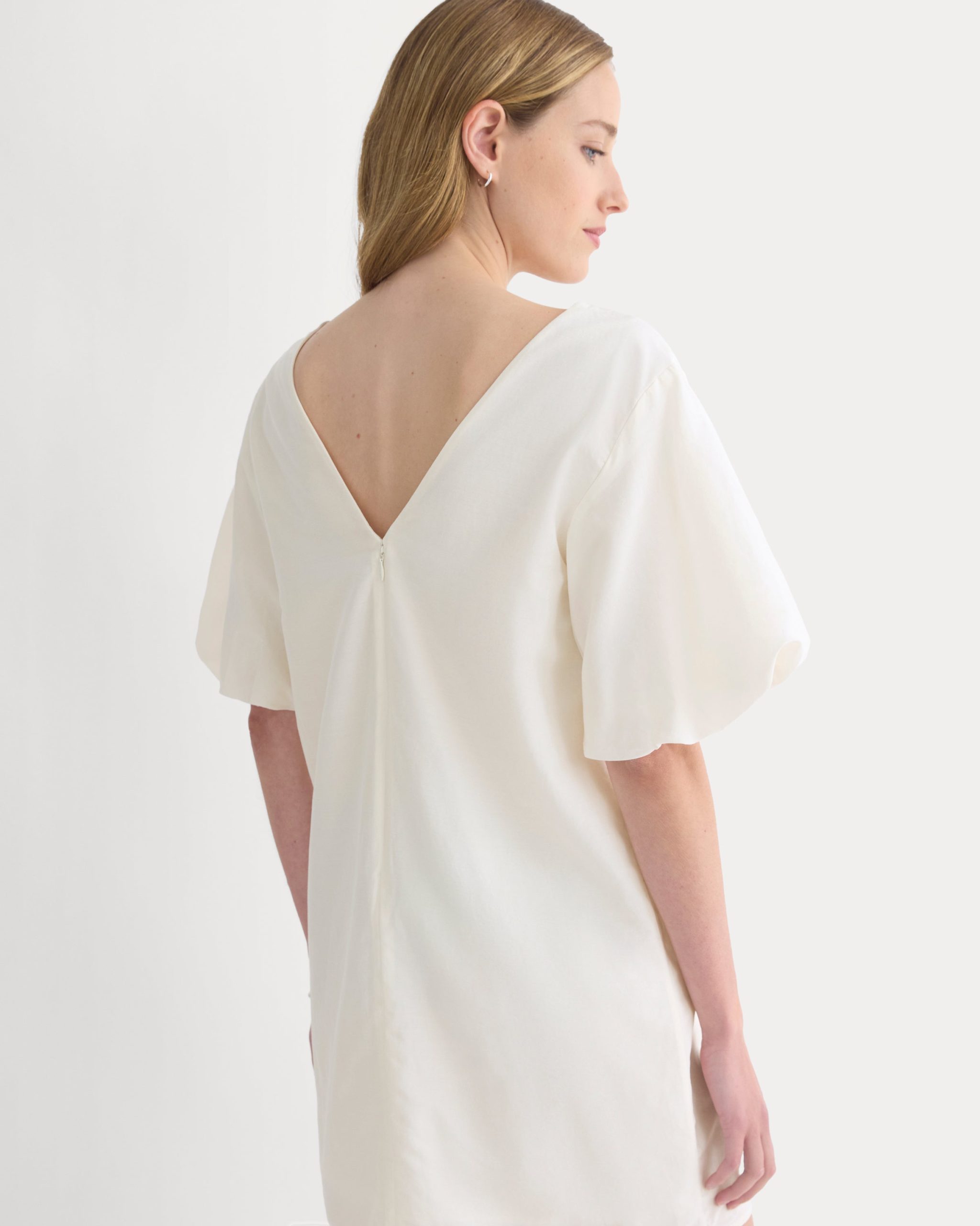 Bubble-Sleeve Mini Dress in Cotton Silk Voile | Bone - Image 4