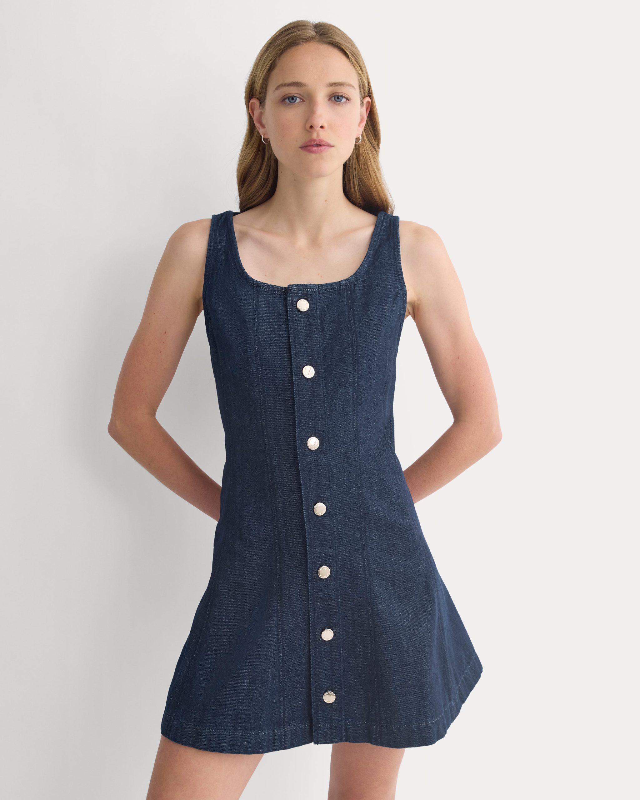 Denim Button-Front Mini Dress | Tungsten Rinse - Image 3