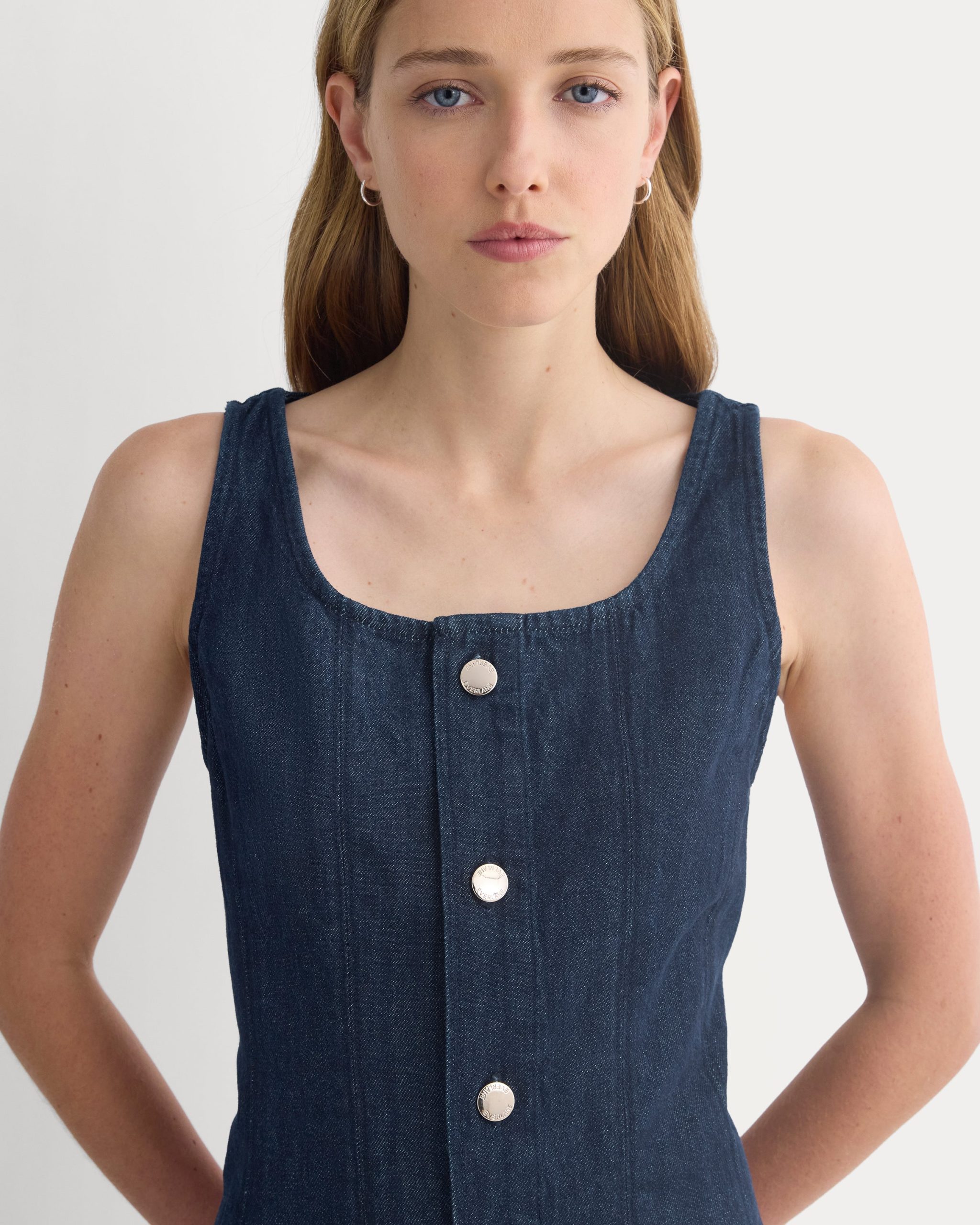 Denim Button-Front Mini Dress | Tungsten Rinse - Image 4