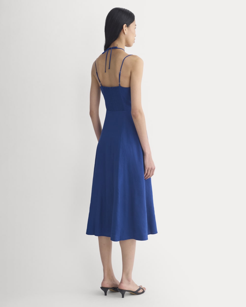 Tie-Neck Dress in Stretch Linen | Estate Blue - Image 4