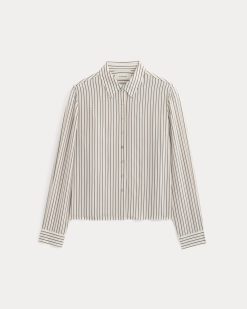 Alternative view of Shrunken Top in Washable Silk | Bone / Toffee Stripe