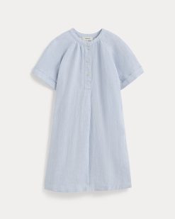 Alternative view of The Popover Dress in Linen | Sky Blue / White