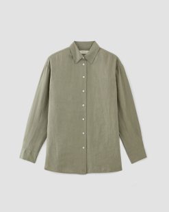 Alternative view of The Boyfriend Shirt in Linen | Sage Green