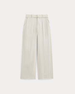 Alternative view of Wide-Leg Belted Pant in Stretch Linen | Birch | Long