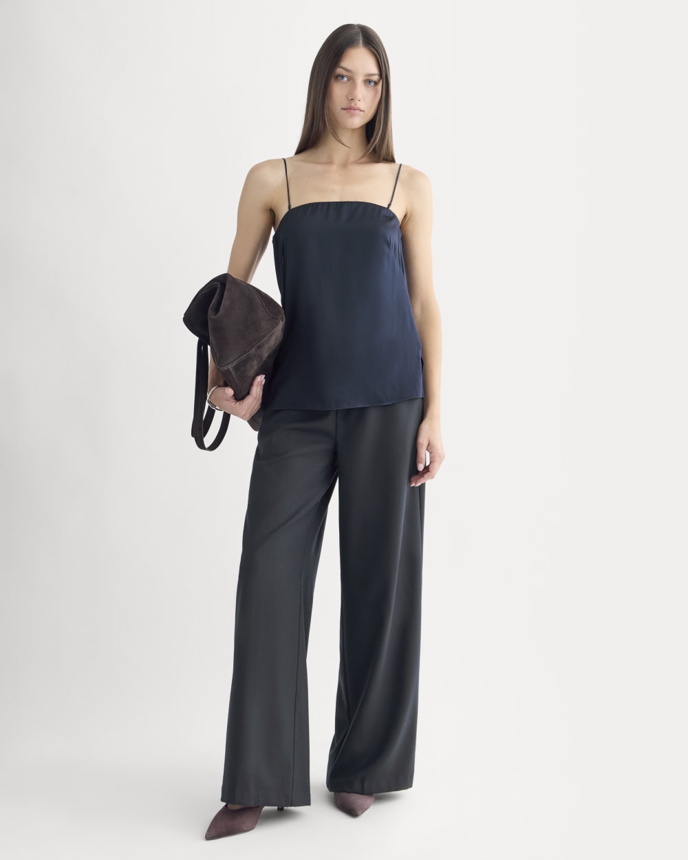 Thin Strap Cami in Silk Charmeuse | Navy - Image 3