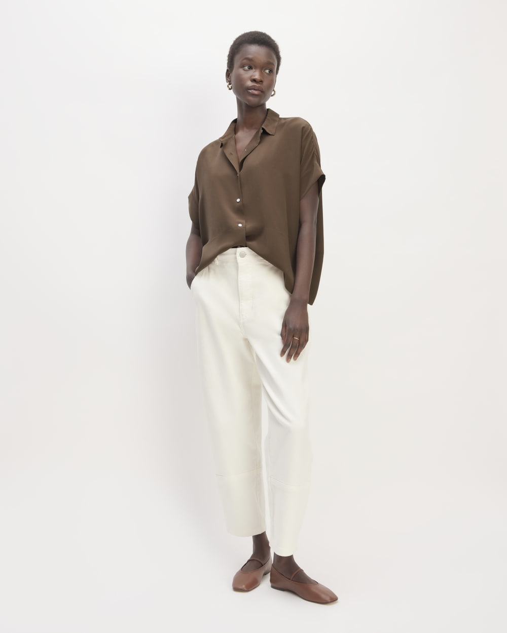 The Boxy Shirt in Washable Silk | Cocoa - Image 3