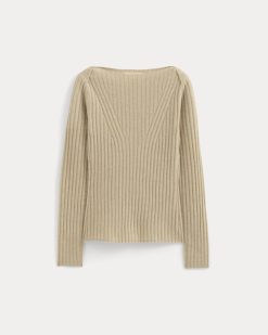 Alternative view of Cashmere Ribbed Boat-Neck Sweater | Heather Light Camel