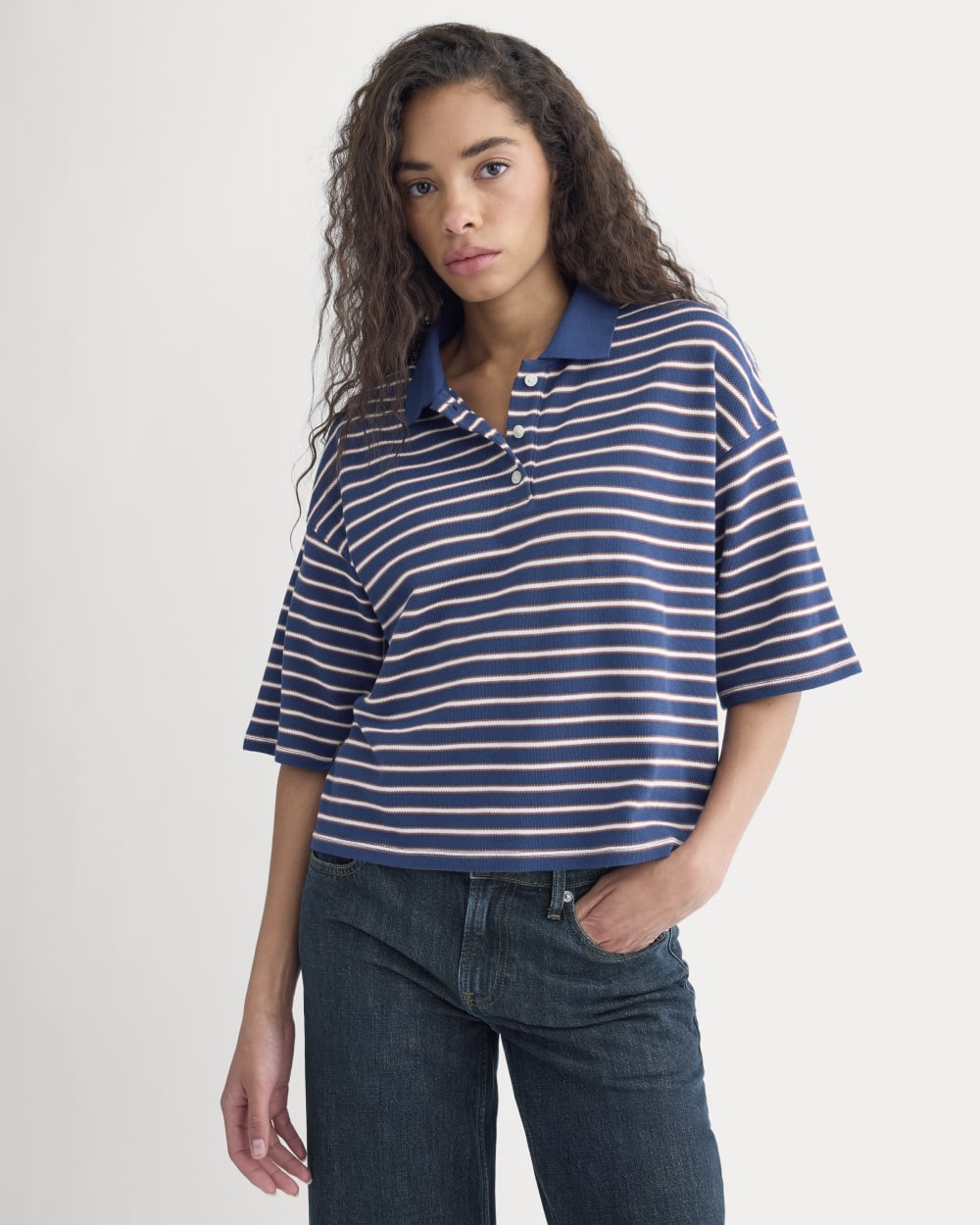 Pique Boxy Polo | Estate Blue/Henna/Gardenia - Image 3