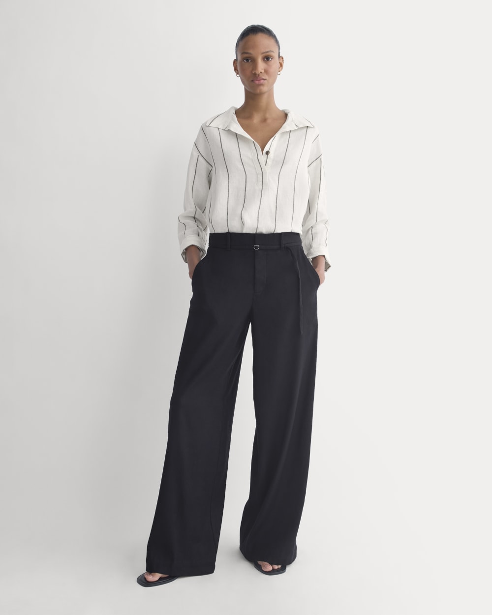 Popover Shirt in Linen | Gardenia/Meteorite - Image 3
