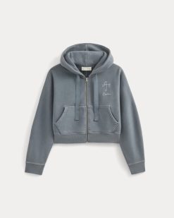 Alternative view of Everlane x The Laufey Foundation Cropped Full-Zip Hoodie | Vintage Indigo