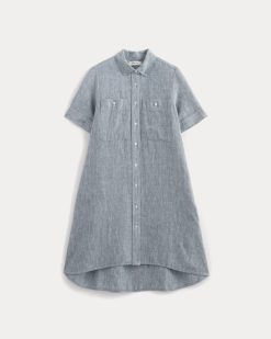 Alternative view of The Daytripper Dress in Linen | White / Blue