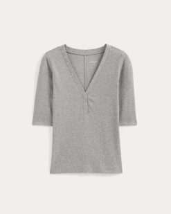 Alternative view of Luxe Rib V-Neck Henley | Heathered Light Grey