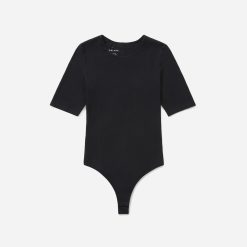 Alternative view of The Short-Sleeve Crew Neck Bodysuit | Black | Thong